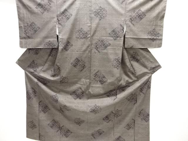 JAPANESE KIMONO / SILK / DORO OSHIMA TSUMUGI / WOVEN RHOMBUS & FLORAL CREST